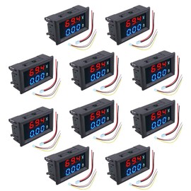 10 Pcs DC 100V / 10A Voltmeter, diymore Voltmeter Ammeter Panel Mount Volt Amp Meter LED Blue + Red Dual Digital Display Volt Amp Meter Gauge
