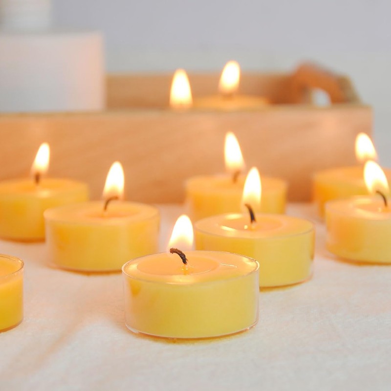 Pure Beeswax Tealight Candles | 50 Pack Natural Unscented Beeswax