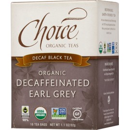 Choice Organics - Organic Decaffeinated Earl Grey Tea (1 Pack) - With Bergamot - Fair Trade - Compostable - 16 Organic Black Tea Bags