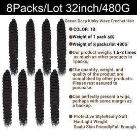 Wavy Twist Hair 32 Inch 8pcs Kinky Wave Crochet Hair Water Twists Braiding Hair Long Kinky Twist Hair Crochet Braids Synthetic Hair Extension 1B#
