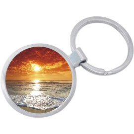 Orange Sunset Beach Keychain - Includes 1.25 Inch Loop for Keys or Backpack