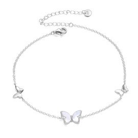 POPKIMI Butterfly Gifts for Women Wife Butterfly Anklets,Flying Butterfly Anklets for Women Sterling Silver Butterfly Ankle Bracelets Pearl Jewelry Gifts for Women Birthday Annivesary
