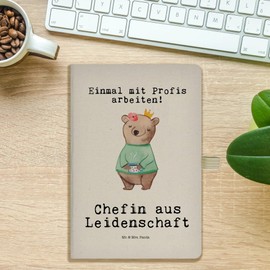 Mr. & Mrs. Panda DIN A5 Baumwoll Notizbuch Chefin Leidenschaft - Geschenk, Ausbildung, Abschied, Kollege, CEO, Geschäftsinhaberin, Notizblock,
