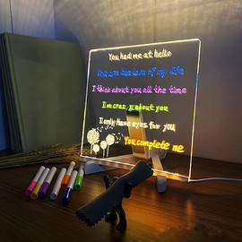YINPAD LED Note Board with Colors,LED Drawing Pad with 7 Color Pen,Light Up Acrylic Message Board with Adjustable Stand,Acrylic Dry Erase Board with Light for Office School Home,Gift for Kids(6"x6")
