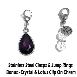 Hidden Hollow Beads Clip On Charm, Bag, Purse, Handbag, Message, Keychain, Zipper Pull, Bracelets, Necklaces, Jewelry (Birthstone February)