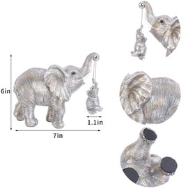 FriyGardcn Cute Elephant Statue Silver Elephant Animal Accents Brings Good Luck, Health, Strength Decorations for Home, Shelf, Living Room