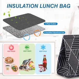iknoe Insulated Lunch Bag for Women, Durable Wide-Open Foldable & Portable Lunch Tote with Interior Pockets, Water-Resistant Thermal Lunch Cooler for Adults Picnic Beach -Black Rhombus