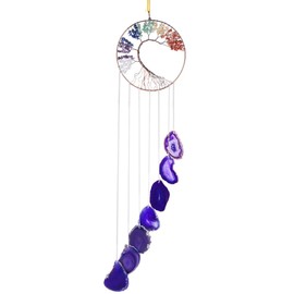 Nupuyai Tree of Life Agate Slices Wind Chimes, 7 Chakra Stone Healing Crystal Hanging Ornament Home Window Wall Art Decor Purple