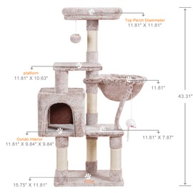 Heybly Cat Tree with Toy, Cat Tower Condo for Indoor Cats, Cat House with Padded Plush Perch, Cozy Hammock and Sisal Scratching Posts, Muchroom HCT004SMU