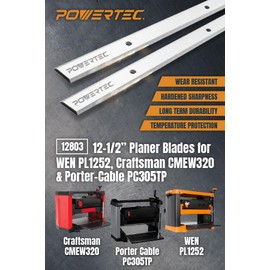 POWERTEC 12-1/2 Inch Planer Blades for Craftsman CMEW320 21758, WEN PL1252 6550, Delta 22-560 22-565 TP305 TP400LS, Grizzly G0663, Porter Cable PC305TP, POWERTEC PL1252 Planer, Set of 2 (12803)