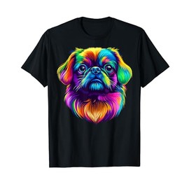 Colorful Pekingese Dog Face Cute Puppy Lover Men Women Black T-Shirt