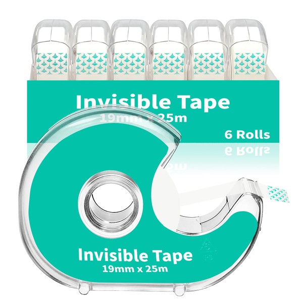 6 Invisible Clear Tape, Transparent Tapes with Refillable Dispenser, 3/4