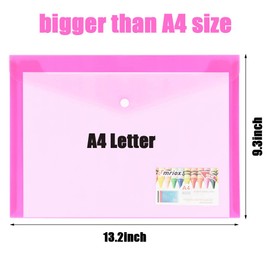 Plastic Wallets - 10 Pack A4 Plastic Folders Document Files Envelope - Plastic Popper Wallets with Label Pocket and Snap Button for School Office Homework Travel, Assorted Colours