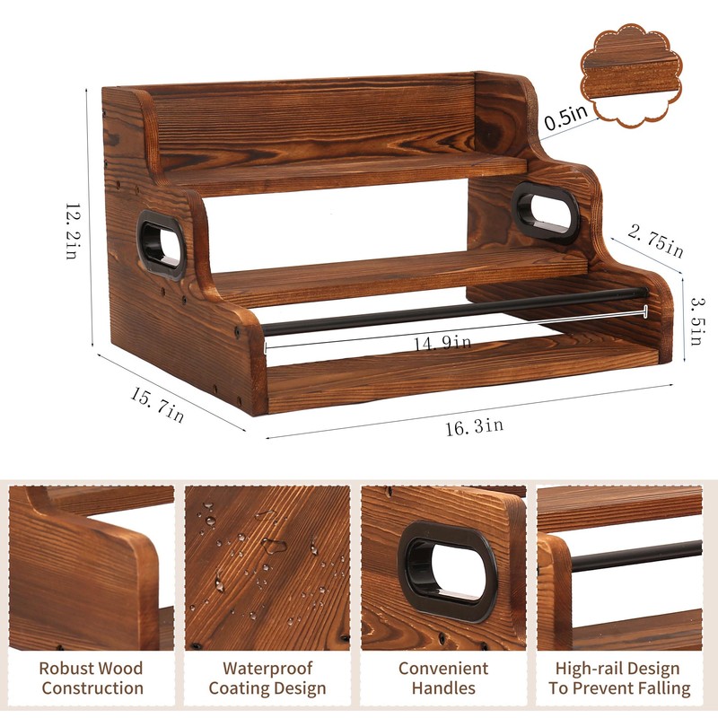 Fengligoo 3-Tier Wood Bottle Display Shelf, Modern Liquor Bottle Rack