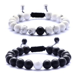 Couples Beaded Friendship Bracelets | Long Distance Love Bracelets for Men and Women | Couples Jewellery | Howlite Black Onyx Bracelet | Women's Jewellery | Matching His and Hers Bracelets | Mens Bracelets