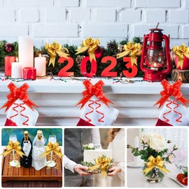 RosyFate Gift Bow, Pack of 20 Large Gift Bow, Christmas Pull Bow Gift, for Gift Wrapping, Christmas Decoration, Wedding, Car (Gold)