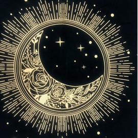 THE ART BOX Altar Cloth Tarot Cards Napkins Witchcraft Accessories Black Gold Tablecloth Square Spiritual Celestial Cloth with Fringes, Sun Moon & Star, 36 x 36 Inches