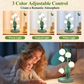 WERFOP Lily of The Valley Desk Lamp, Vintage Flower Table lamp with 3 Color Modes, Cute Cottagecore Night Light for Bedroom for Bedside Table, Dorm, Home Decor (Green)​​
