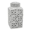Red Lantern 12" White Carved Square Ginger Jar