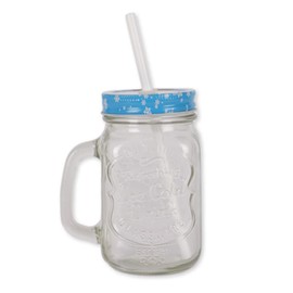 FabFinds Mason Jars with Lids and Straws Christmas Character Mason Jars with Handles (Blue Snowman)