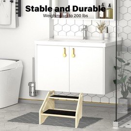 WAAYAA Wooden Step Stool,Two-Step with Non-Slip Pads and Handrails on Each Level - Safe, Sturdy and Ideal for Toddlers', Kids’ Independence