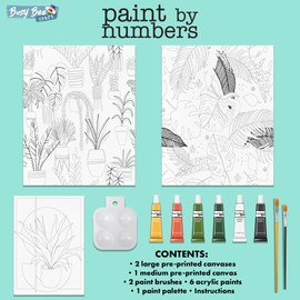 abeec Paint by Numbers for Adults, Includes 3 Pre-Printed Canvases 6 Acrylic Paint 2 Paint Brushes Palette & Instructions- Engaging Crafts for Adults and Kids