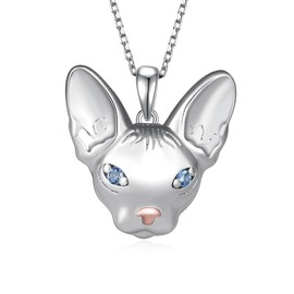 qielizhu Sphynx Cat Necklace 925 Sterling Silver Cute Hairless Cats Pendant Necklaces for Women Sphynx Cat Gifts