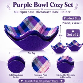 ULVEOL - Juego de 2 almohadillas para orejas calientes de tela para microondas, color morado con blanco, multiusos, resistentes al calor, almohadillas para orejas calientes para tazas de caldo