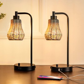 rattan 2 Pack lampshade -brown Woven Lamp Shade Small,Set of 2 Rattan Handmade Macrame Lamp Shades for Pendant floor lamp,table lamp,wall lamp,boho replacement lamp shades