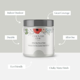 Country Chic All-in-One Chalk Paint for Furniture, Cabinets, Home Decor, Eco-Friendly, Matte Finish, Built-In Primer & Top Coat for Wood, Metal - Lazy Linen (Light Grey) - Pint 16 oz (475 ml)