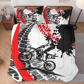 WeCozy Twin Size Comforter Set with Pillowcase, Motocross Motorcycle Mountain 2 Pcs Bedding for Kids and Adults, Dirt Bike Race Soft Comforter Set for Bedroom Bed Decor