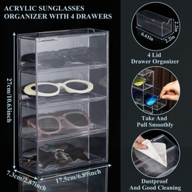 4 Pcs Sunglass Storage Box, Acrylic Eyeglass Organizer, Make-up Storage Drawer Tray, Jewelry Trays, Type Strong Load-bearing Easy Access 4-layer Transparent Visual Sunglasses Case Home Office Using