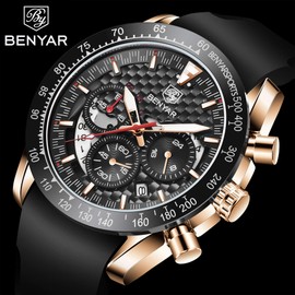 BY BENYAR Men's Chronograph Analogue Quartz Waterproof Watch Men's Luminous Business Date Watches