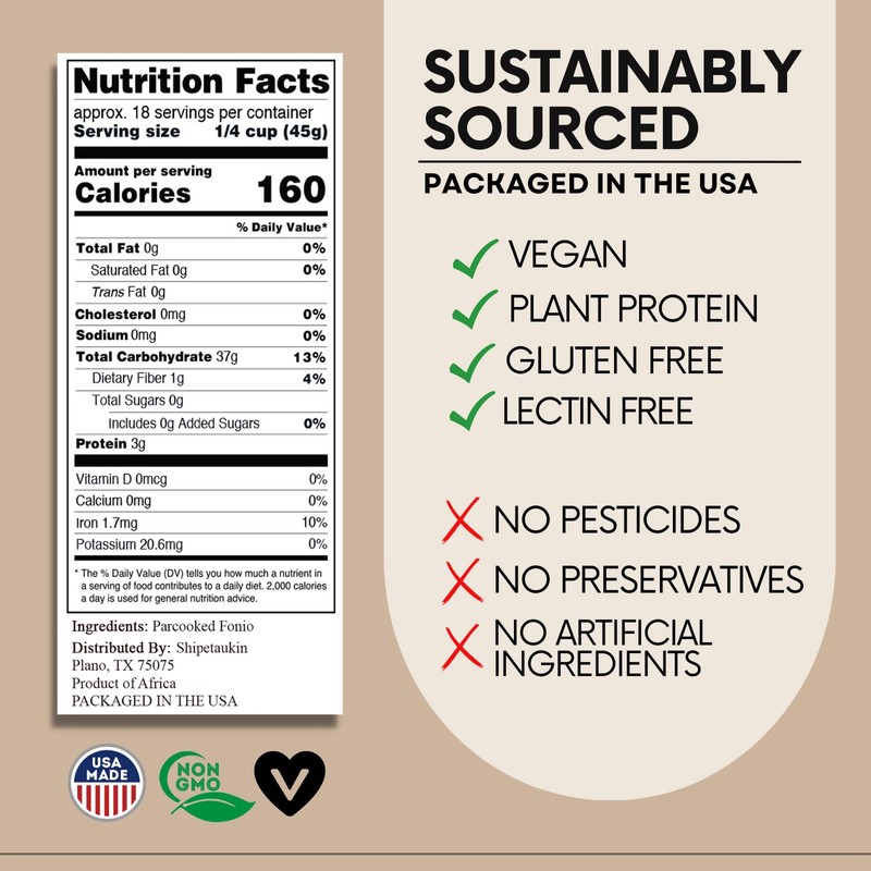 Shipetaukin Quick Fonio African Supergrain - Gluten Free - Vegan