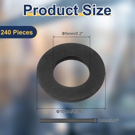 uxcell 240 Pcs M5 PVC Flat Washers 5mm ID 10mm OD 0.3mm Thick Plain Washer Grommets Plastic Sheet Gasket Fastener Sealing Spacer Gasket Ring Water Hose Washers, Black