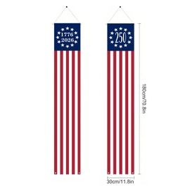 250th Anniversary Decorations, Outdoor Hanging 250 & 1776-2026 American Flag Banners Stars and Stripes Porch Sign for Patriotic Memorial Day Decor 4th of July Party Supplies