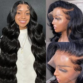 36 Inch Body Wave Lace Front Wigs Human Hair For Black Women 13×6 HD Transparent Lace Front Wig Natural Black Color 180% Density Pre Plucked With Baby Hair