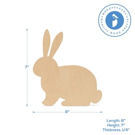 Wood Rabbit Cutout 8-inch x 7-inch, Pack of 3 Unfinished Wood Easter Bunny Rabbit Cutout to Paint for Easter Crafts Spring Decorations, and Woodland Nursery Décor, by Woodpeckers