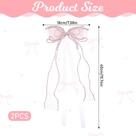 Bowknot Curtain Tiebacks, 2 PCS Butterfly Curtain Tiebacks with Pearls Sweet Bow Curtain Holdbacks Buckles Ribbon Curtain Ties for Home Bedroom Offices Dining Rooms Wedding Party Decoration (Pink)