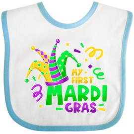 inktastic My First Mardi Gras-Jester Hat Baby Bib White and Blue 419d4
