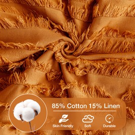 JELLYMONI Pack of 2 Linen Cotton Couch Throw Pillow Covers 20x20 Inch, Decorative Couch Pillow Covers with Fringe Design, Soft Square Cushion Covers for Couch (Orange)