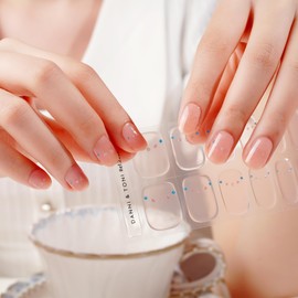 DANNI & TONI Nude Semi Cured Gel Nail Strips Translucent Nude Glitter Glaze Nail Wraps 28 Stickers