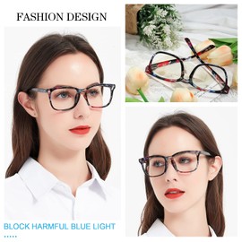 MARE AZZURO Blue Light Blocking Reading Glasses Women Computer Readers 100 125 150 175 200 225 250 275 300 350 400 500 600 (Black-floral, 3.5)
