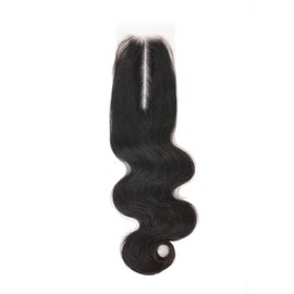 Human Hair Body Wave Lace 2x6 Kim K Closure Brazilian Remy Hair Middle Part Transparent Swiss Lace Wavy Closure with Baby Hair Natural Black Color (12 inch, 2x6 Closure)