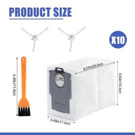 10 Pack Q5 3L Dust Bag for Roborock Q5 Max+ / S8+ / S8 Pro Ultra / S7 MaxV Ultra / S7 Max Ultra / Q7+ / Q7 Max+ / Q8 Max+ / Q5 Pro+ / Q5+ Robotic Vacuums, and 2 Side Brushes