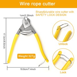 DECARETA Stainless Steel Wire Rope Cutter,High Hardness Wire Cable Cutting Tools with Anti-Slip Handle,Heavy Duty Cutting Plier for Cable,Steel Cable,Wire Rope,Spring（Yellow）