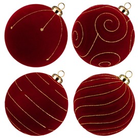 Adornos de bola de Navidad de terciopelo grande, adornos de Navidad rojos clásico, decoración de árbol flocado para decoración de Navidad, fiesta, boda, hogar