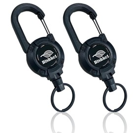 Bishkel Carabiner Reel Key Chain Key Reel Keychain Telescopic, Black Set of 2