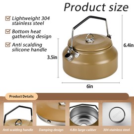 Camping Kettle Outdoor Campfire Camp Kettle, 1L Stainless Steel Camp Tea Coffee Pot, Portable Lightweight Teapot Fast Heating Boiling Water, Ideal for Hiking Picnic Travel, Brown