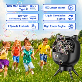 Bubble Machine for Kids,Automatic Rotation Bubble Maker 1800mAh Rechargeable Battery, 500ml Large Tank 2 Speed Control Type-C Charge Bubble Toys for for Kids, Weddings, Birthday Parties